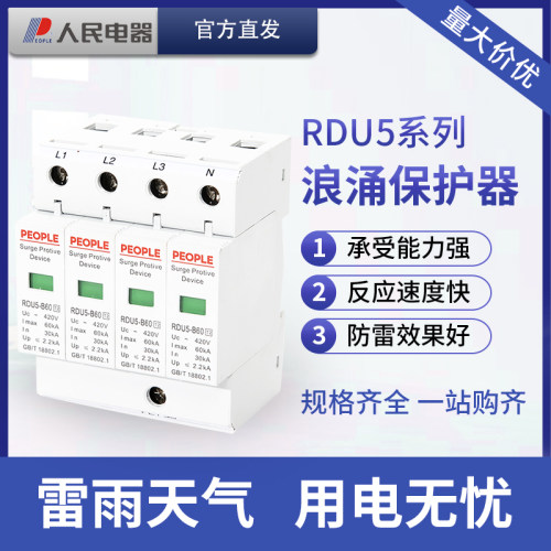人民电器浪涌保护器2P家用避雷器220V电源防雷380V4P防电涌保护器