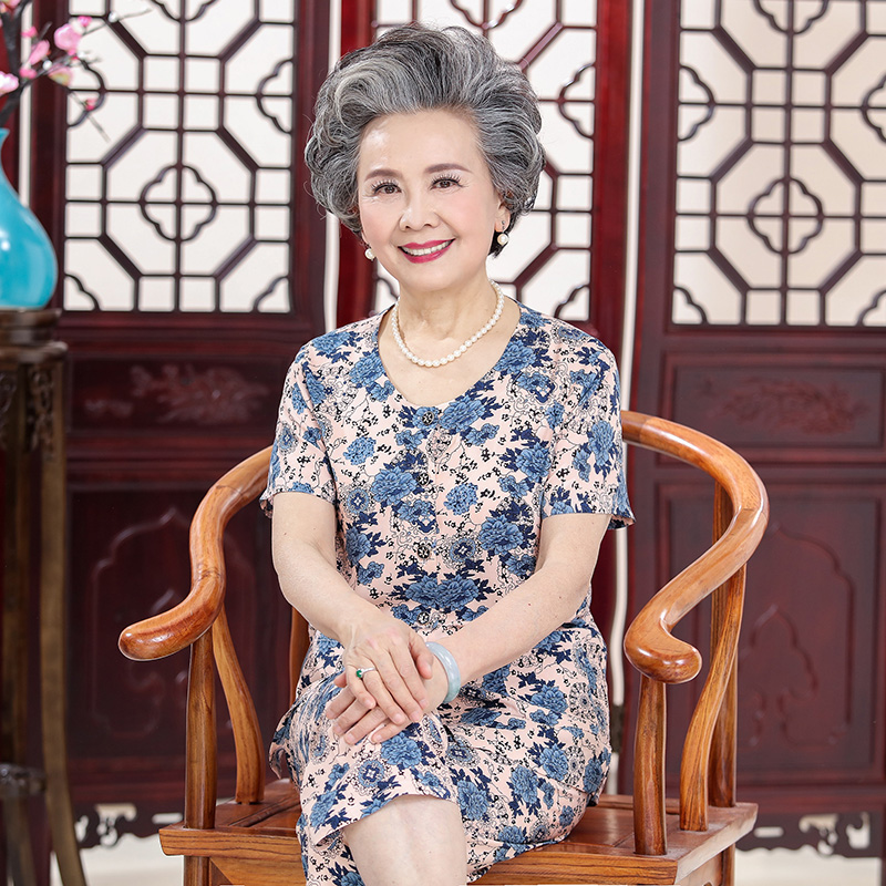 家居服老奶奶夏薄款棉绸大码开衫