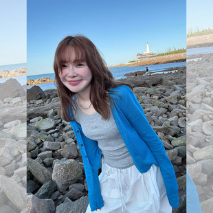 外套 克莱因蓝色冰丝针织开衫 防晒上衣女薄款 夏季 透气外搭披肩短款