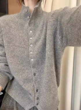 羊毛毛衣女高领单排扣2025冬季新款欧货洋气针织衫山羊绒开衫外套