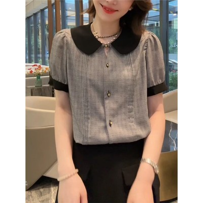法式小众娃领短袖衬衫女20