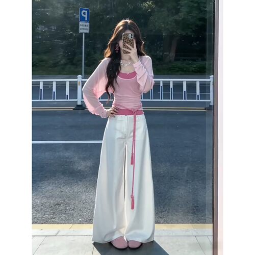 韩系春款罩衫吊带一整套