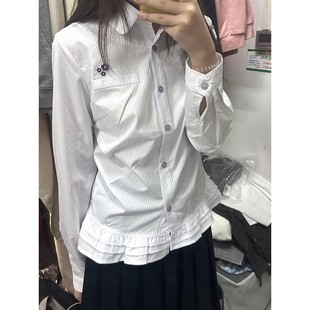 早秋季韩系花边下摆长袖衬衫外套女2025新款法式学院风设计感上衣