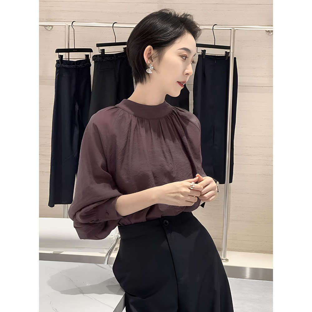 法式轻熟小众飘带立领长袖