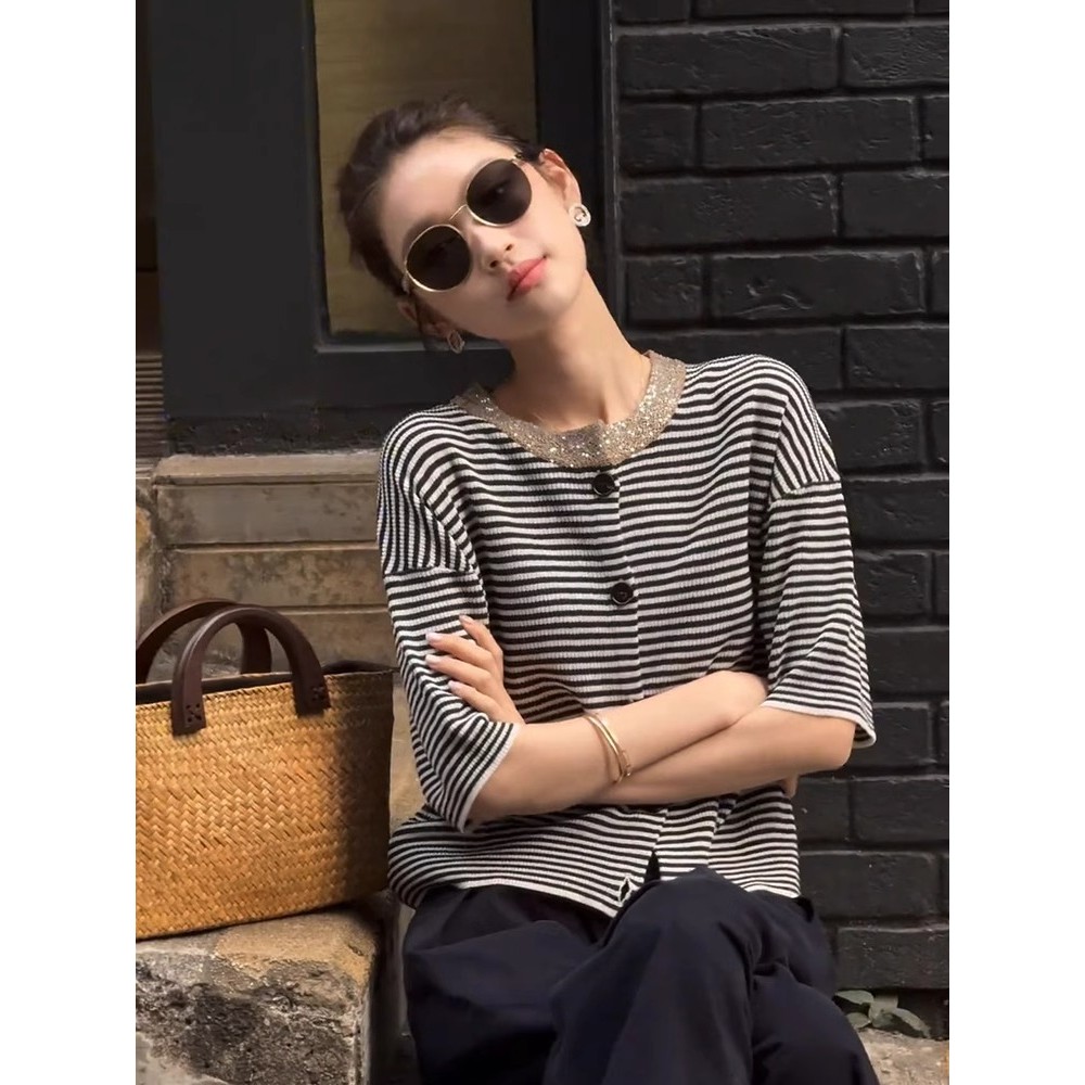 高级感老钱风撞色拼接条纹