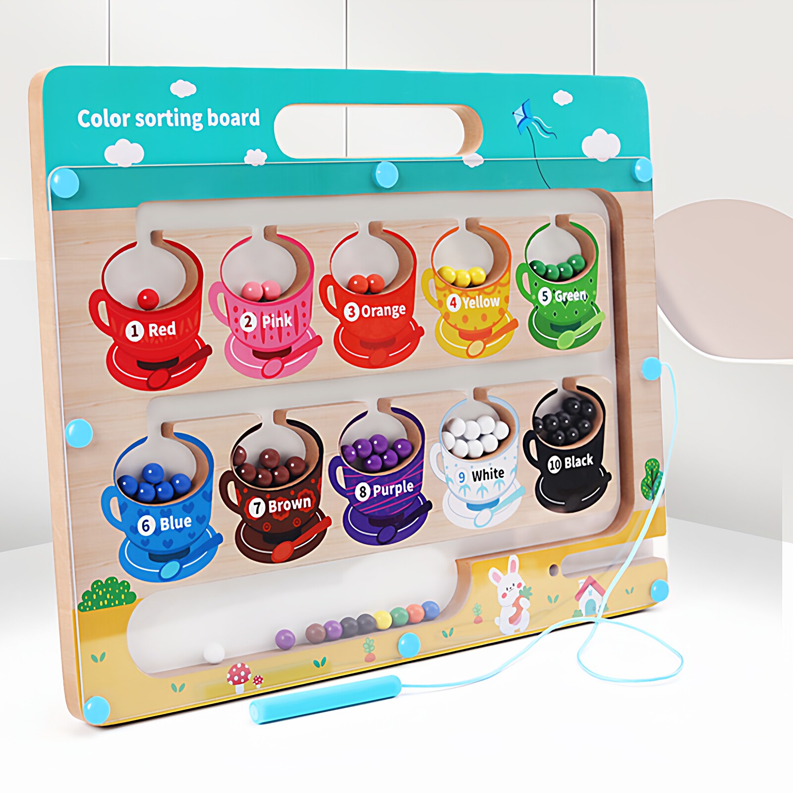 运笔迷宫彩色分类板儿童早教益智玩具颜色认知分类整理板磁力走珠