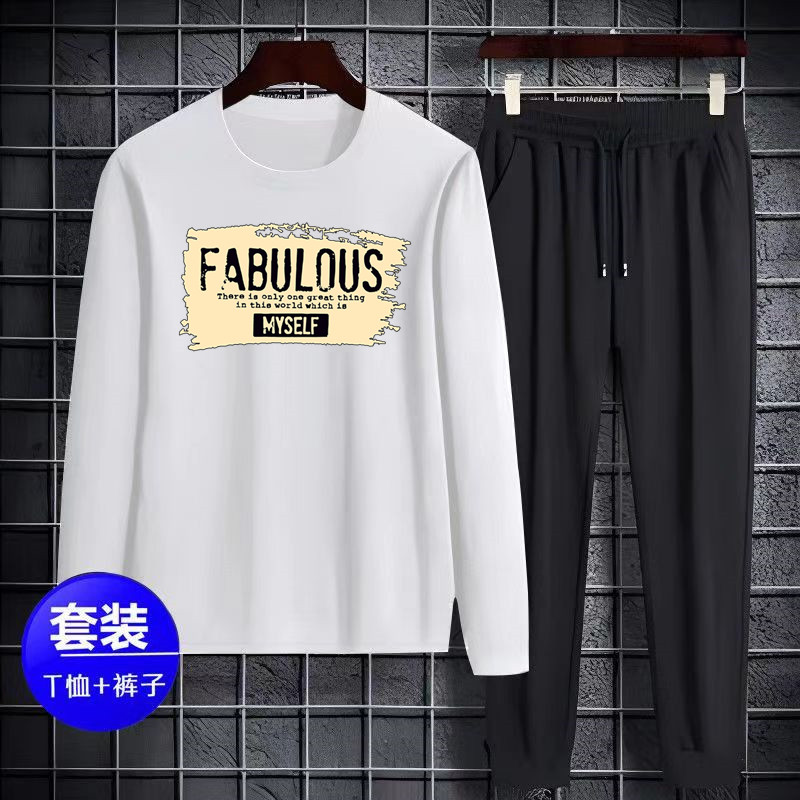 休闲套装男春秋季新款中青年长袖t恤衫男裤子运动束脚九分裤衣服