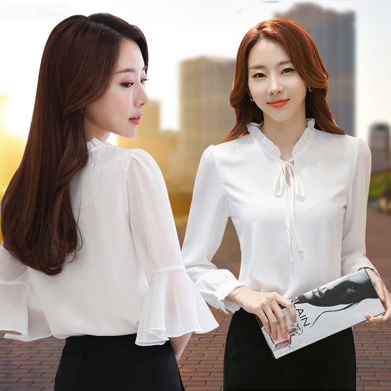 雪纺衫女长袖2020年新款夏季上衣洋气衬衫白色设计感小众短袖秋装
