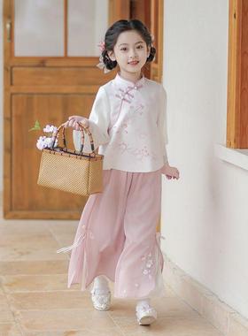 新中式汉服女童2025新款秋季套装中国风民国风儿童表演演出服唐装