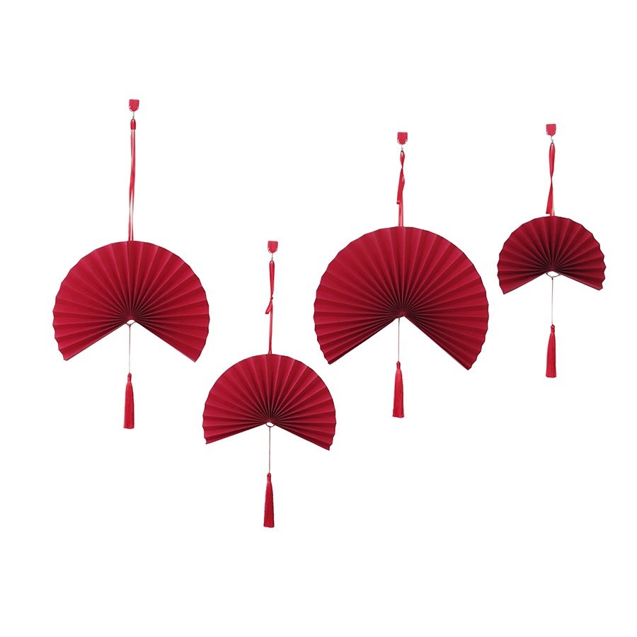 婚庆复古薄款金色折纸扇装饰挂件布置背景墙壁饰古风套装结婚现场