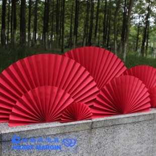 折叠工艺扇摆件拍照婚庆美陈橱窗道具折纸红色周岁生日布置装 饰风