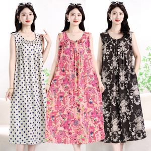 新款棉绸睡裙女夏季无袖连衣裙