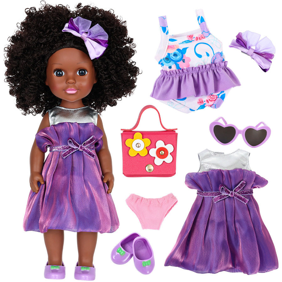 14寸黑人娃娃衣服套装非洲娃娃爆炸头衣服配饰组合儿童生日礼物