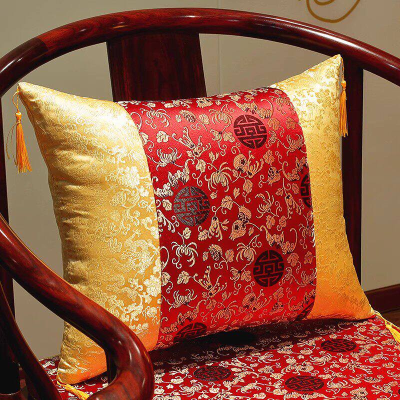 新中式抱枕靠垫中国风客厅古典靠枕背腰枕套含芯红木沙发绸缎定制