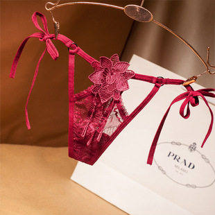 侧绑带式内裤女蕾丝性感大码轻奢系带镂空丁字裤低腰t裤thongs