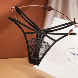 性感丁字裤 女透明蕾丝撩人低腰纯棉裆镂空潮流交叉紧身女生T内裤