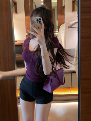 基础款V领针织短袖2024新品