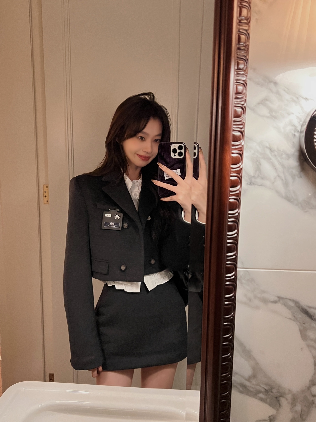 IN MIMIFACE 学院风西装套装女高腰显瘦性感复古减龄半身裙两件套