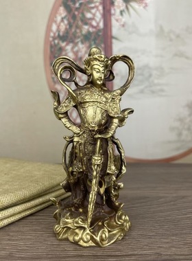 黄铜器佛像韦驮菩萨铜菩萨铜像护法韦陀像伽蓝菩萨神像家居摆件