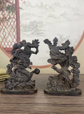 仿古铜i龙凤摆件一对龙凤戏珠龙凤呈祥家居客厅卧室摆件婚礼礼品