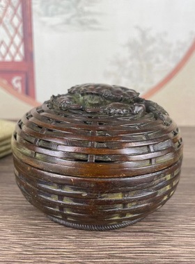仿古做旧螃蟹编织香炉家用香薰炉摆件复古家居金属装饰工艺品