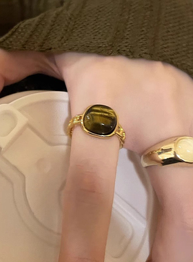 美拉德套戒复古琥珀色食指开口戒指气质小众设计高级感秋冬指环