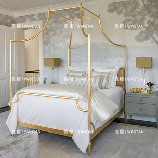 晚檀法式复古实木雕花床欧式复古公主床主卧双人床四柱床帷幔床