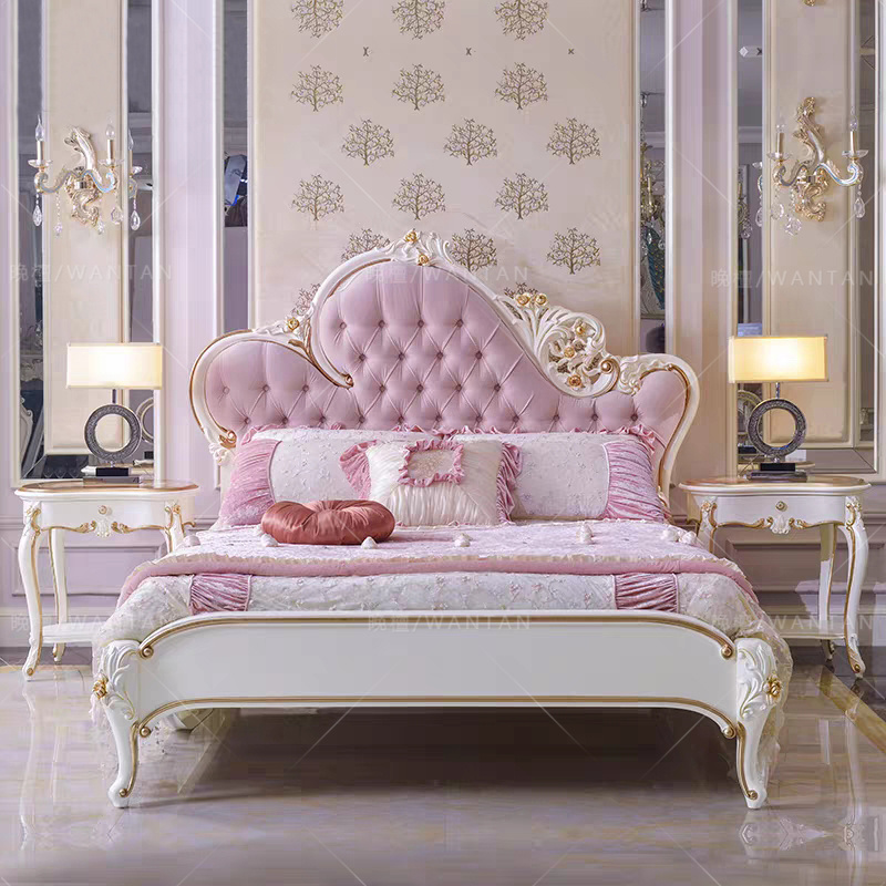 法式实木奢华双人雕刻公主床布艺