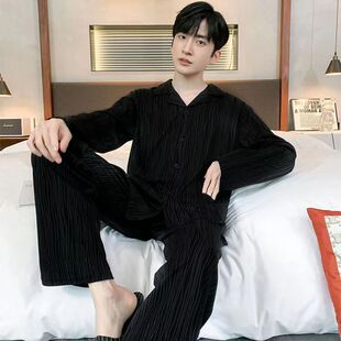 长袖 学生家居服套装 新款 大码 可外穿 男士 纯棉睡衣男春秋季