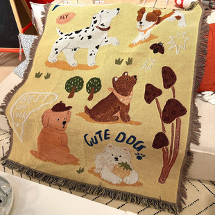 [独家授权]黄色小狗 可爱卡通插画毯子 棉线梭织线毯挂毯装饰地毯