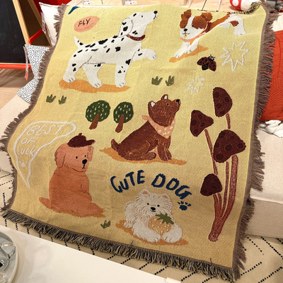 黄色小狗可爱卡通插画毯子
