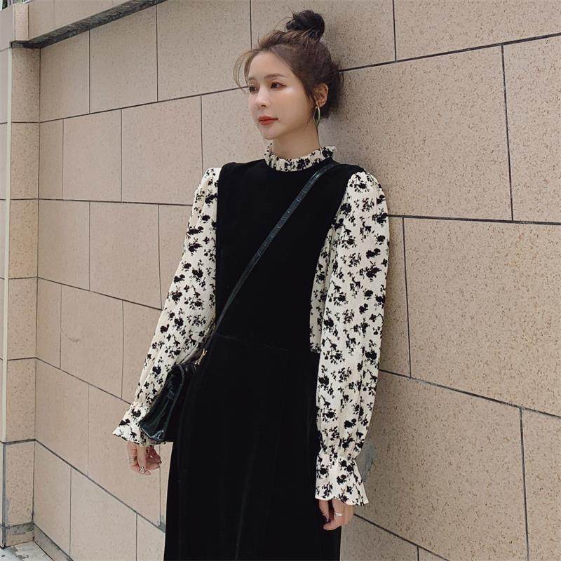 2021秋款現貨！！金絲絨立領壓軸連衣裙 C117P105K158圖片