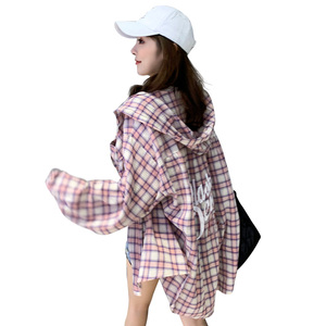 现货！超薄印花格子防晒衬衫 两色入 X121P70K118图片