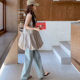 法式甜美杏色无袖背心连衣裙女夏季新款气质宽松初恋花苞蓬蓬短裙，女装连衣裙，两个王小姐