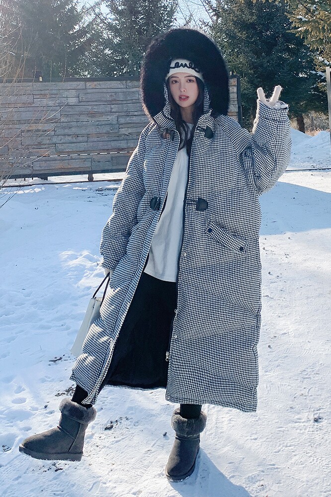 双十二款！千鸟格长款大衣D215P190K288,女装棉衣/棉服,两个王小姐