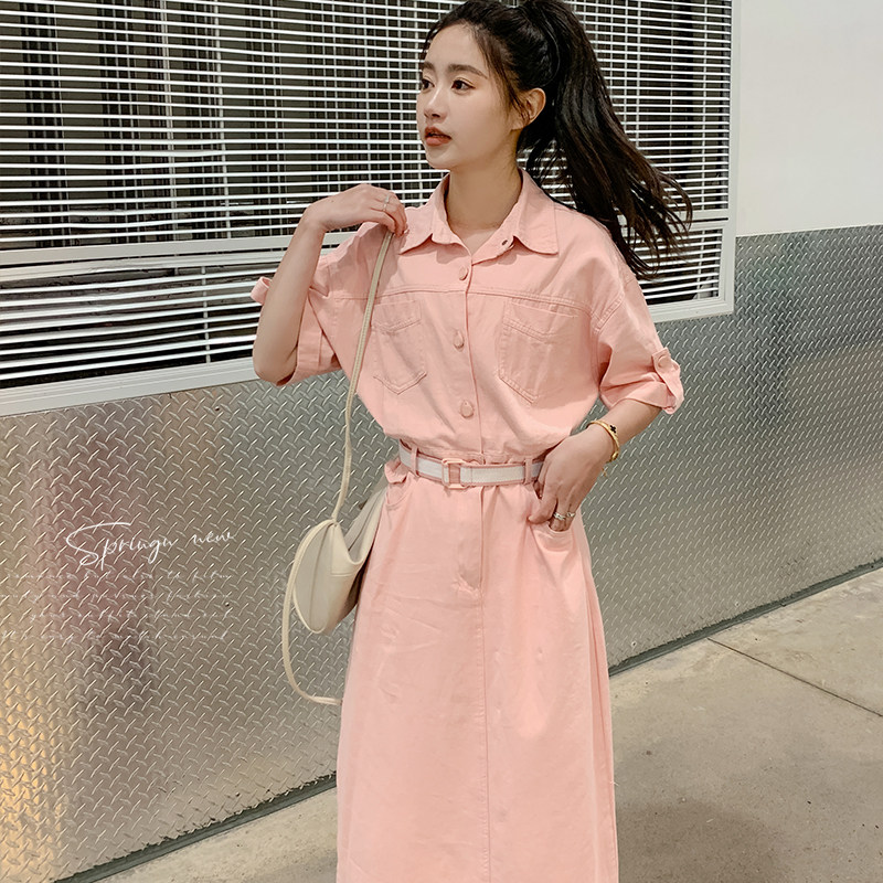 法式粉色气质连衣裙女夏2024新款显瘦工装裙长裙港风高级感质感,女装,两个王小姐