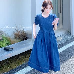 新款现货！！刺绣圆领泡泡袖连衣裙X205P115K168,a字裙女穿搭图片图片