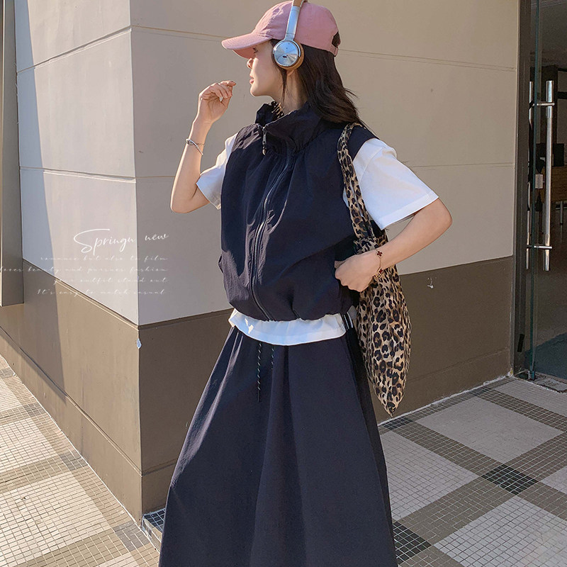 休闲减龄工装马甲半身裙套装女夏新款小个子两件套ootd穿搭连衣裙,女装套装/套裙,两个王小姐