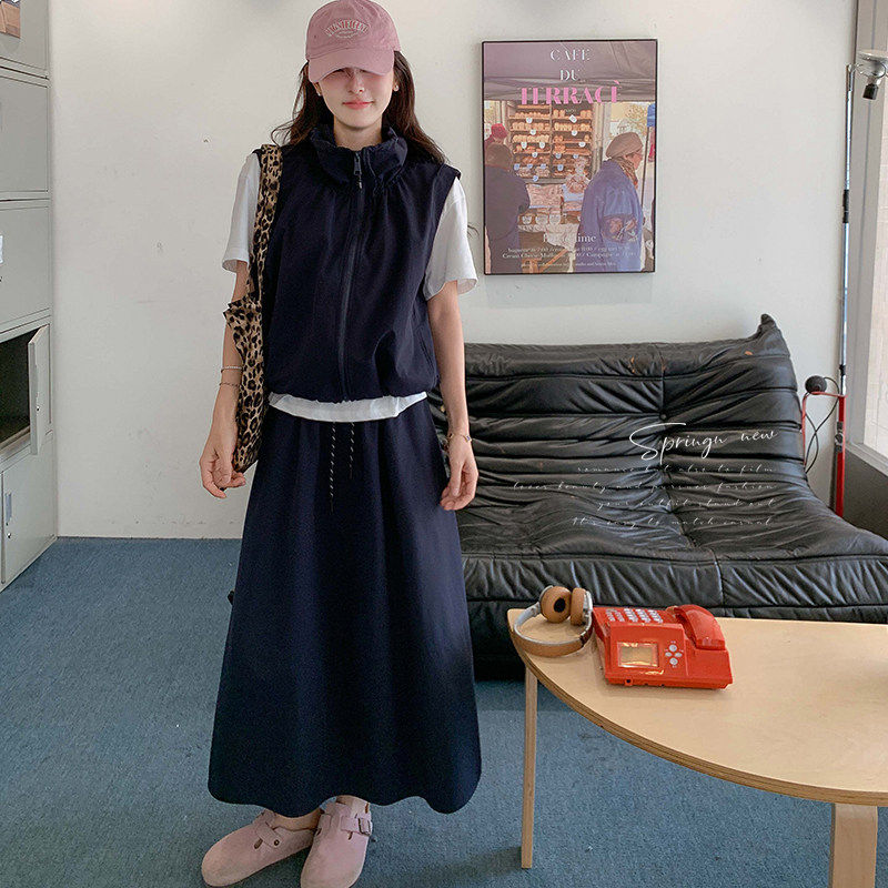 休闲减龄工装马甲半身裙套装女夏新款小个子两件套ootd穿搭连衣裙,女装套装/套裙,两个王小姐