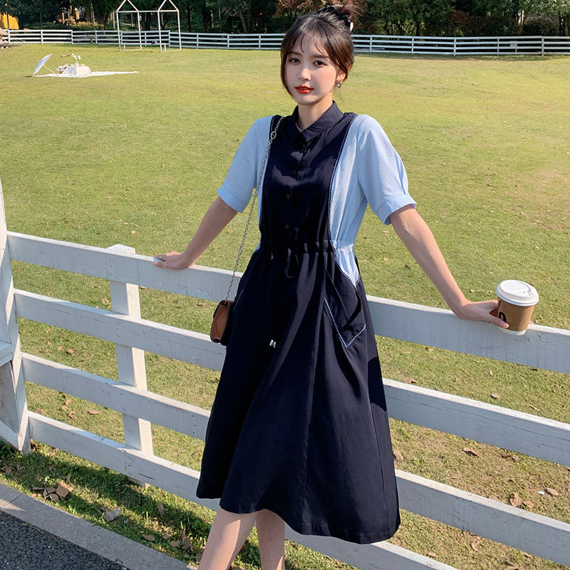 新款现货！！超坠拼接撞色衬衫裙LT08P90K138，女装连衣裙，两个王小姐