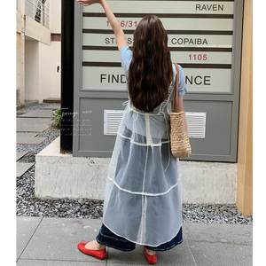 盐甜系穿搭休闲t恤套装女夏新款温柔甜美网纱吊带裙两件套连衣裙图片