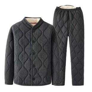 爷爷棉袄棉裤 棉衣冬装 加绒加厚中老年男士 加厚羊羔绒爸爸棉服套装
