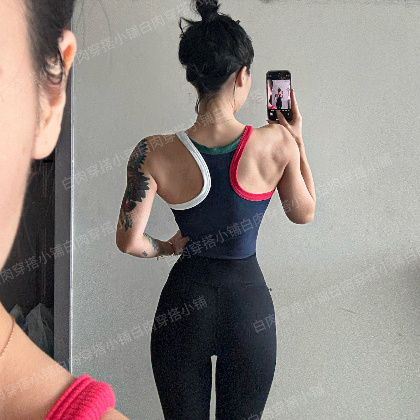 白肉穿搭小铺拼色瑜伽背心健身女上衣圆领防走光工字运动紧身吊带