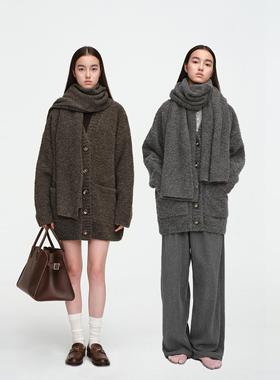 MHV ARCHIVE 羊毛圈圈毛高克重加厚女士针织大开衫毛衣