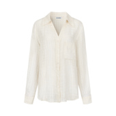 MHV 亚麻格纹微透米白色女士宽松V领衬衫 ARCHIVE 25新款