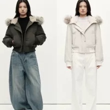 MHV ARCHIVE 可拆卸毛领 女士做旧洗水短款连帽羽绒服夹克外套