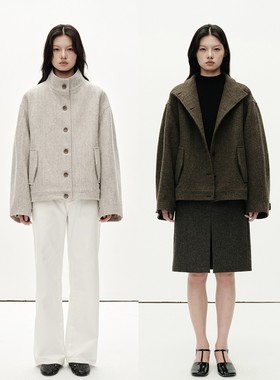 MHV ARCHIVE 秋冬新款 定织粗纺花纱澳洲羊毛 女士夹棉毛呢外套