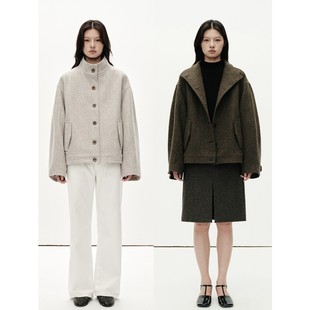 定织粗纺花纱澳洲羊毛 秋冬新款 女士夹棉毛呢外套 ARCHIVE MHV