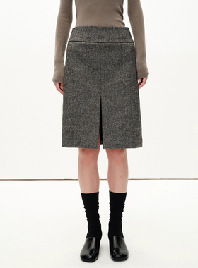 MHV ARCHIVE 秋冬加厚 羊毛混纺 女士开叉半身裙