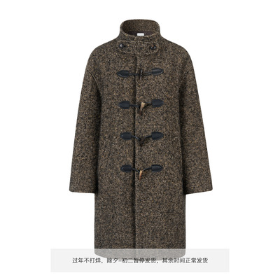 MHV ARCHIVE 色纺粗纺羊毛特种染 女士长款牛角扣宽松大衣外套